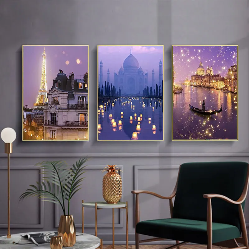 5D DIY Diamond Painting River Light Moon Full Round Diamond Mosaic Scenery Diamond Embroidery Kit Rhinestone Home Art Decoration