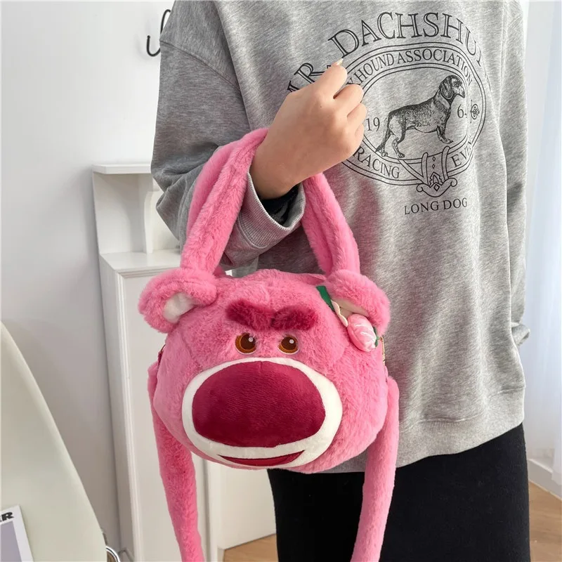 Disney New Winnie The Pooh Stitch Pluszowa torba na ramię Duża pojemność Dziewczęca torebka na ramię Cartoon Strawberry Bear Handbag