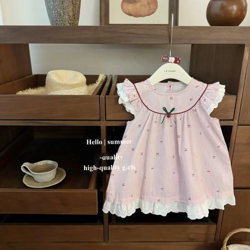 

New Cheese Cherries! Baby Girl Cute Flying Sleeves Sweet A-line Princess Dress One Year Old Dress