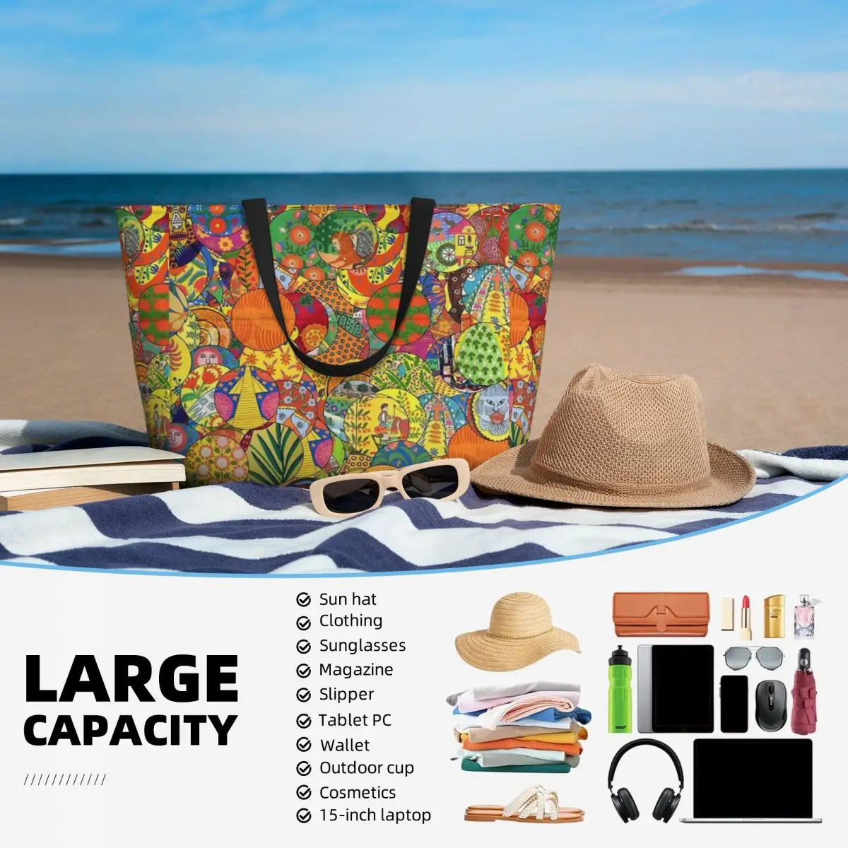 Un'altra borsa da viaggio da spiaggia con collage Pryimachenko, borsa tote moderna borsa a tracolla quotidiana per adulti modello multi-stile