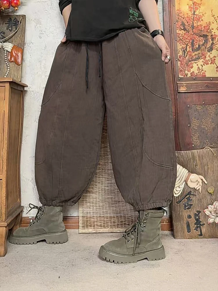 Amax LuluE 2025 韓国デザイン レディース 秋 ヴィンテージ ルーズパンツ レディースファッション クラシック 無地 ウエストゴム 大きいサイズ ハレムパンツ