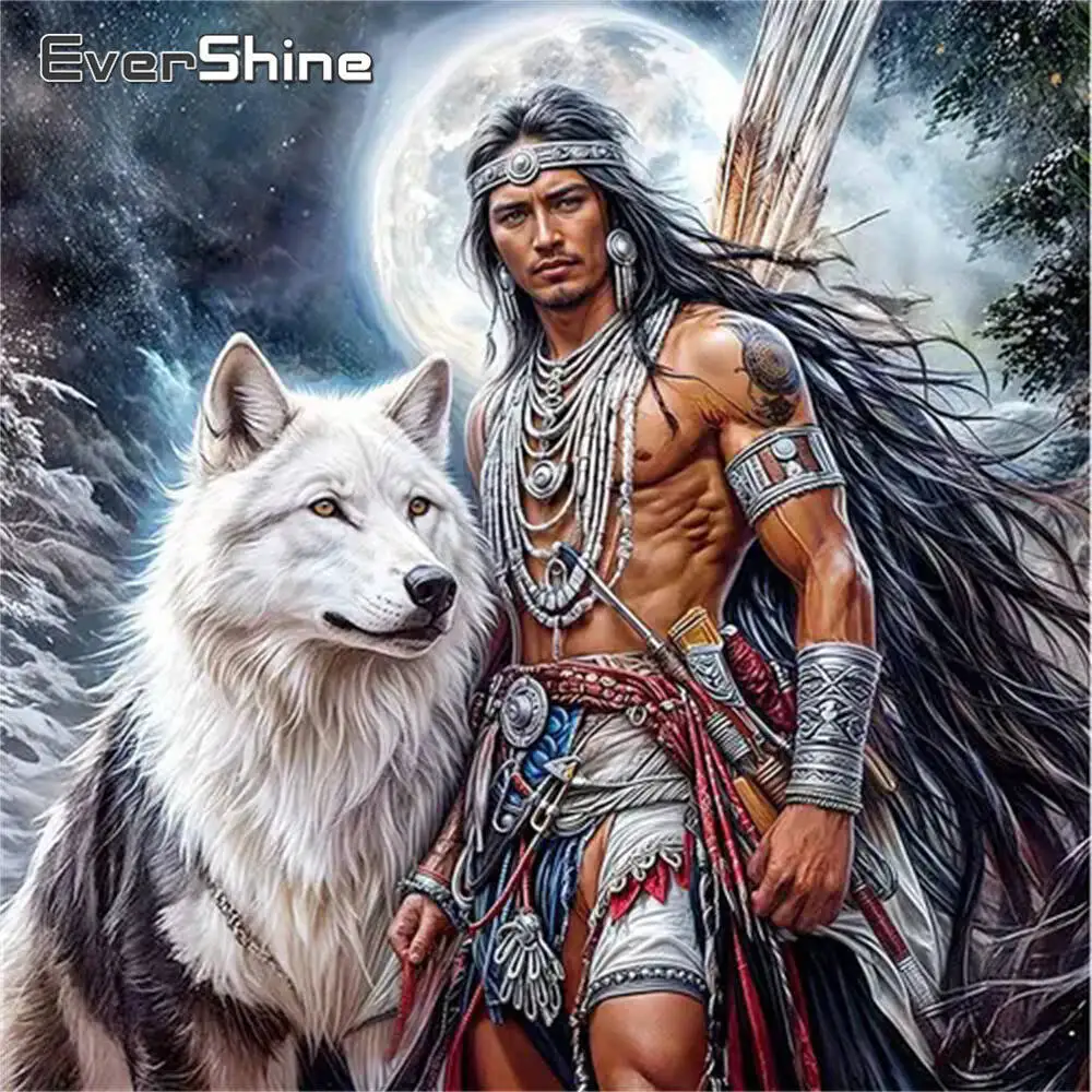 Evershine New Arrival Diamond Mosaic Man Portrait Acrylic Craft Supplies Moon Diamond Painting Wolf Animal Dog DIY Unique Gift