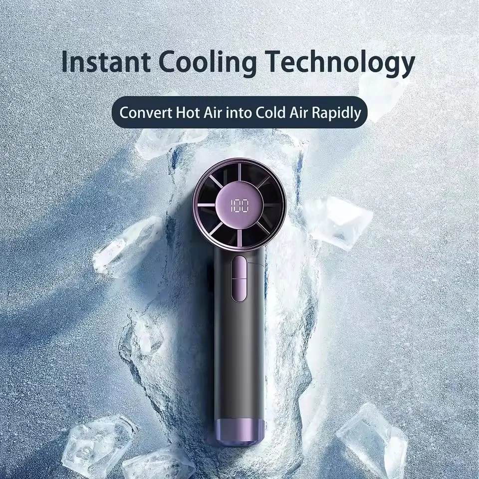 Портативный ручной вентилятор, 100 скоростей, регулируемый турбо, 10000 мАч, аккумуляторные вентиляторы, светодиодный дисплей, перезаряжаемый персональный вентилятор с ледяным охлаждением, 2025 г.