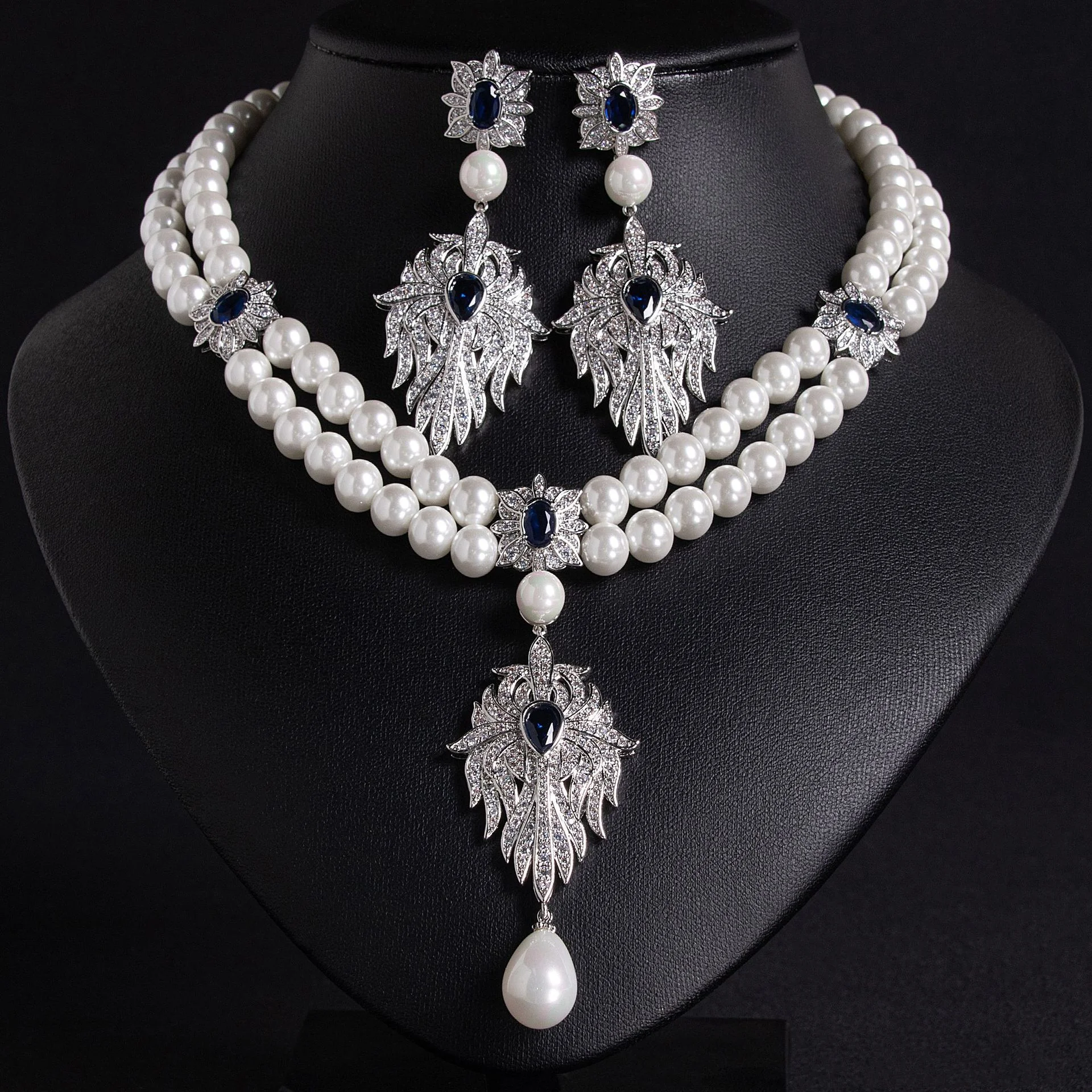 Sea Shell Pearl  Flower Zircon Necklace And Earring Set