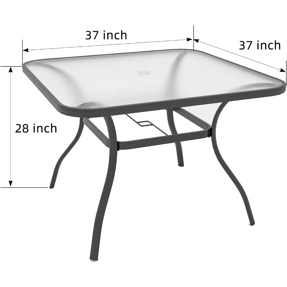 37 inch Square Outdoor Patio Glass Dining Table for 4 Person with Black Frame