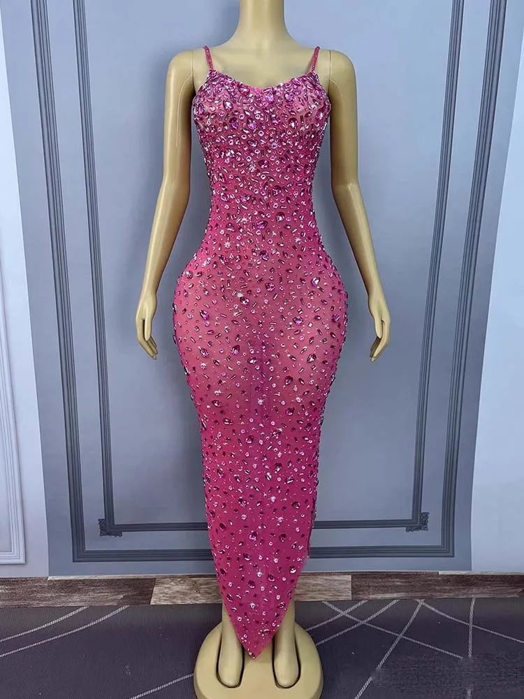 고품질 핫 스탬핑 섹시한 서스펜더 탄력 메쉬 비대칭 드레스 2025 신상 맞춤 여성 의류