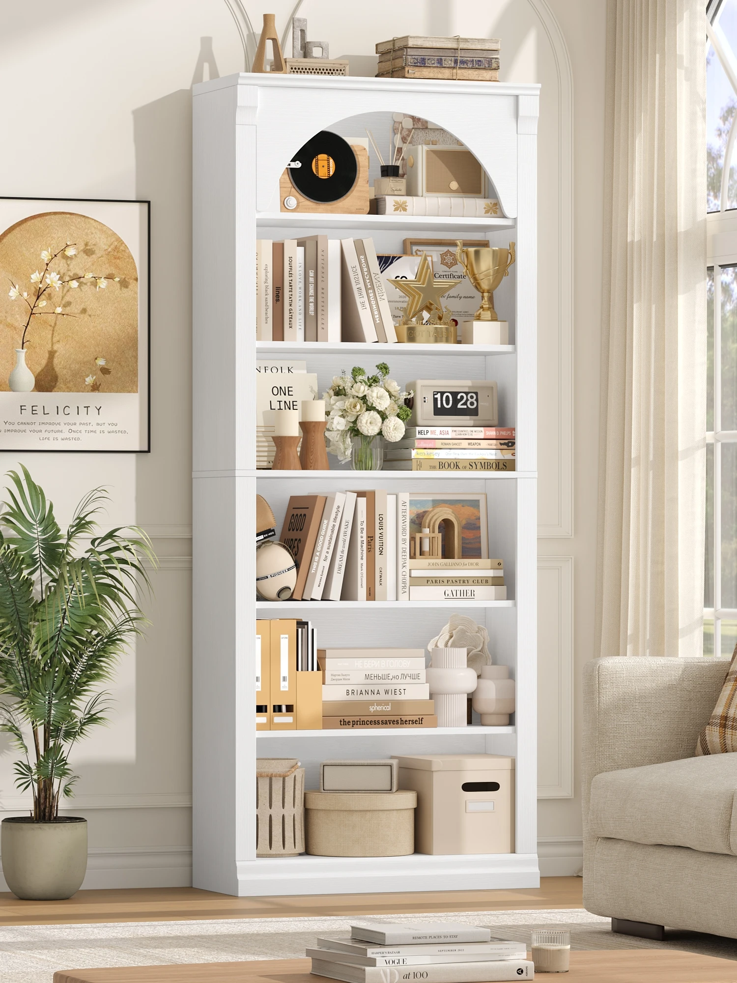 Getone Bücherregal 186 cm bücherschrank Gewölbter Standregal Bücherschrank mit 6 Fächern bücherregale 75x28x186cm