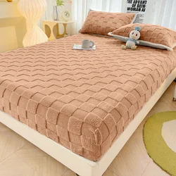 Beige Fitted Sheet Elastic Velvet Bedsheet Skin-friendly Bed Cover fundas de colchón Winter Mattress Protectors(No Pillowcase)