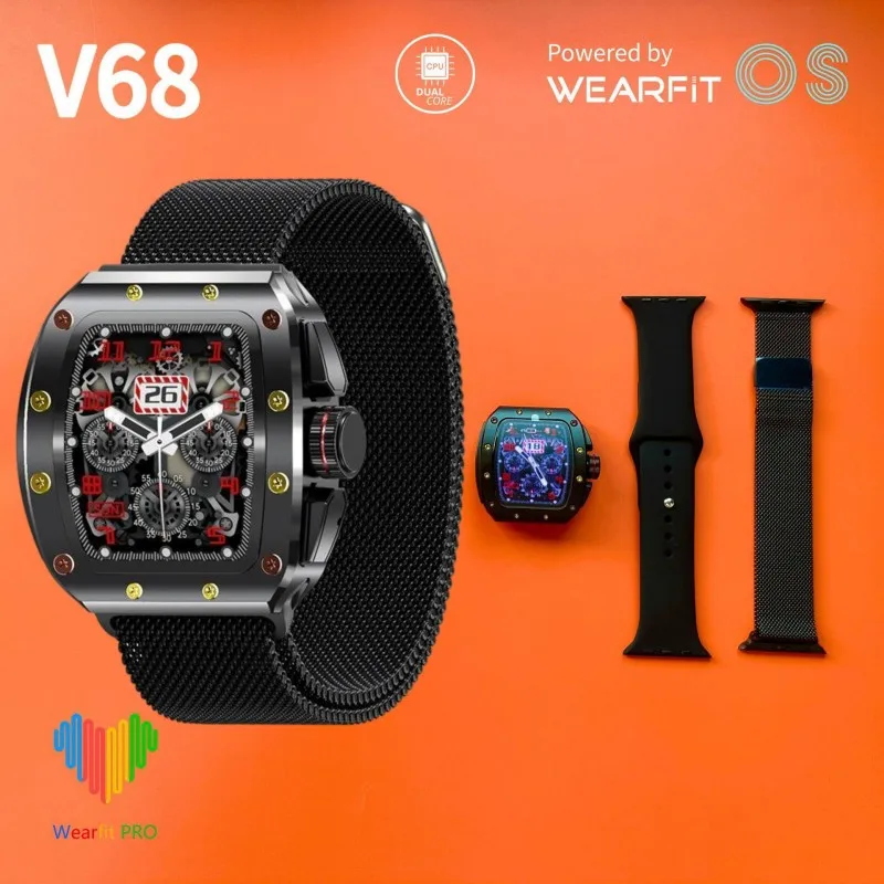 

V68 Ultra Смарт-часы 1,76-дюймовый 3D изогнутый HD AMOLED-экран Мужские Bluetooth-вызовы Спортивный монитор здоровья NFC Richard Smartwatch