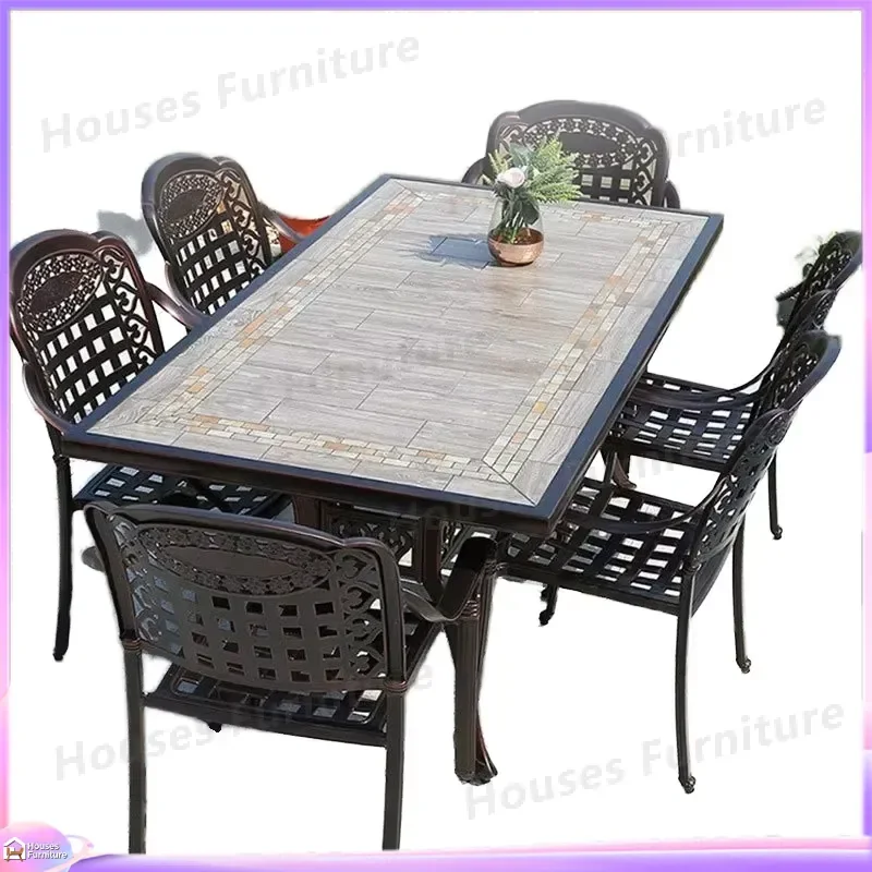 Modern Outdoor Dining Set Aluminum Solid Wood Table and Chairs 4 Person Waterproof Sunproof Garden Patio Furniture Leisure