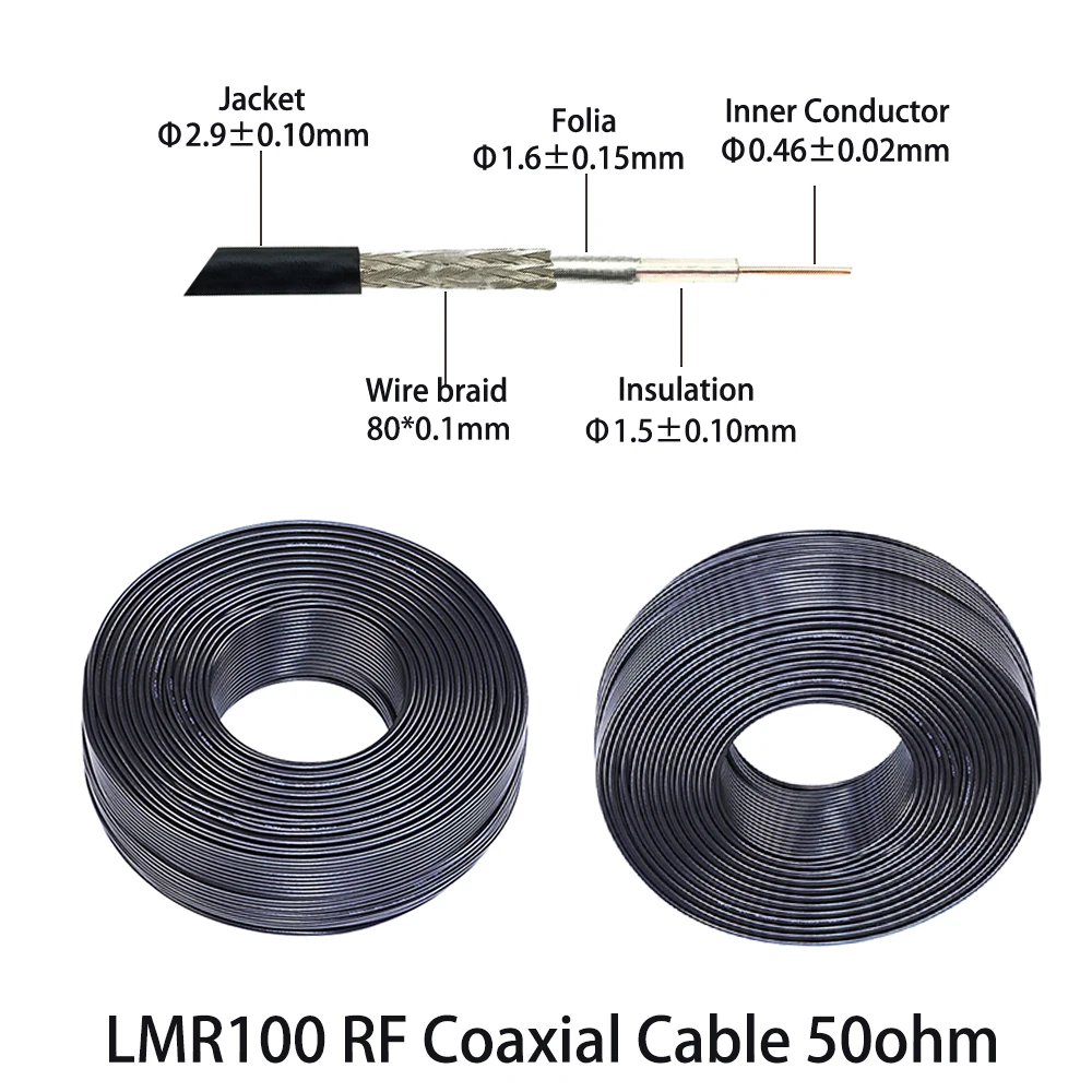 Black LMR100 RF Coaxial Cable 50 Ohm Low Loss Bare Copper Single Core LMR-100 Cable High Quality Fast Shipping 1M~500M