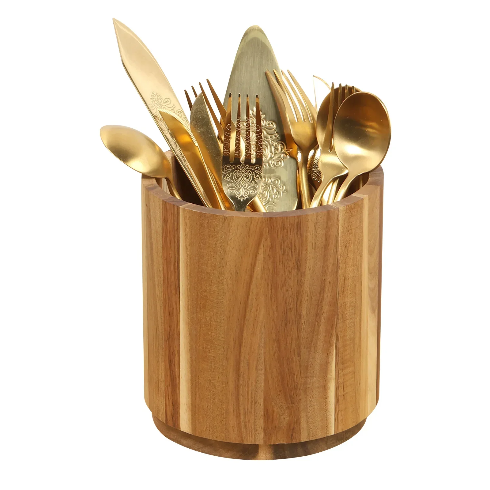 

Подставка для кухонных принадлежностей из акации 360 ° Вращающаяся подставка для кухонных приборов, органайзер для столовых приборов и кухонной утвари на столешницу