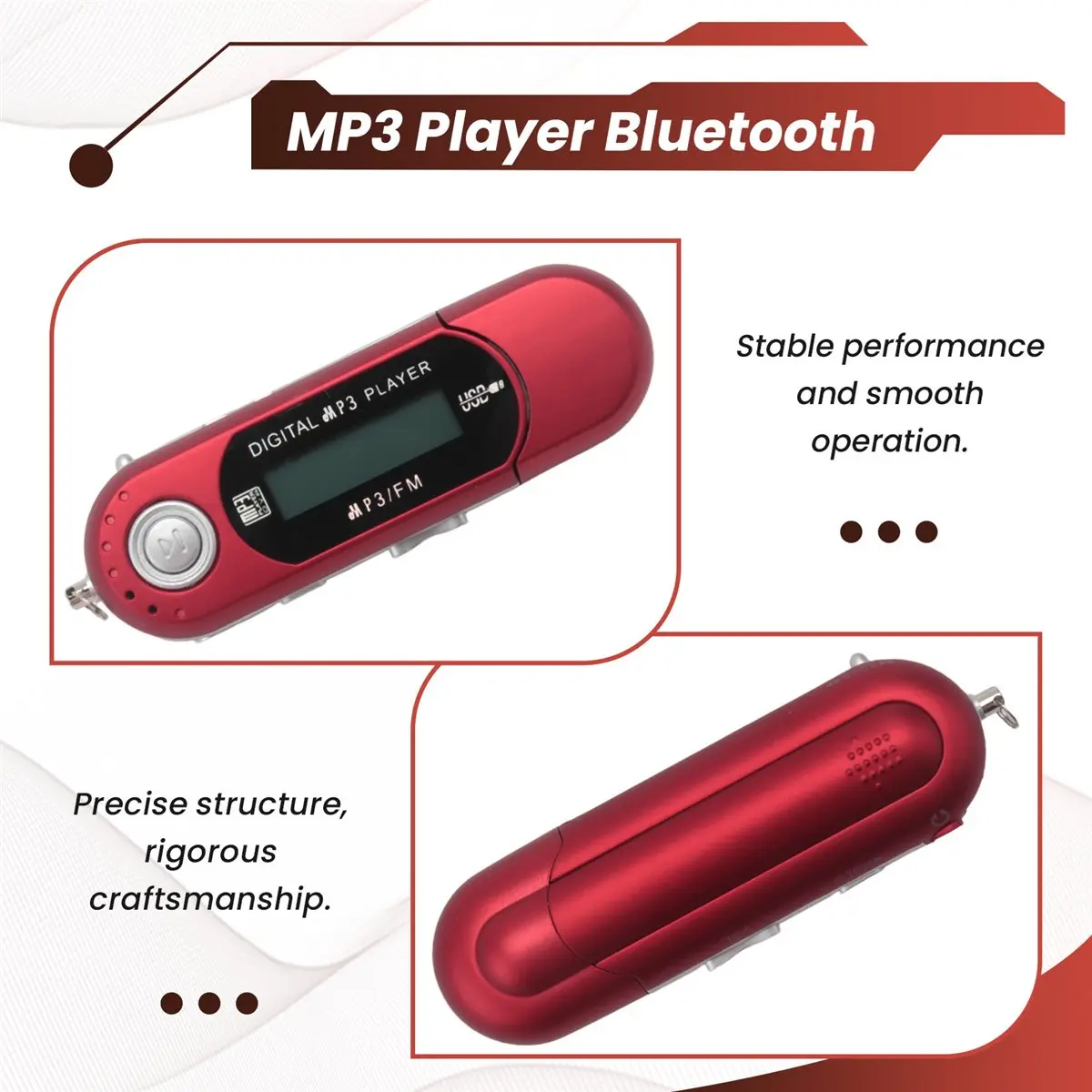 DT81 Portable USB MP3 Player Music Player Digital LCD Screen Bluetooth FM Radio Multifunction MP3 Music Player Red