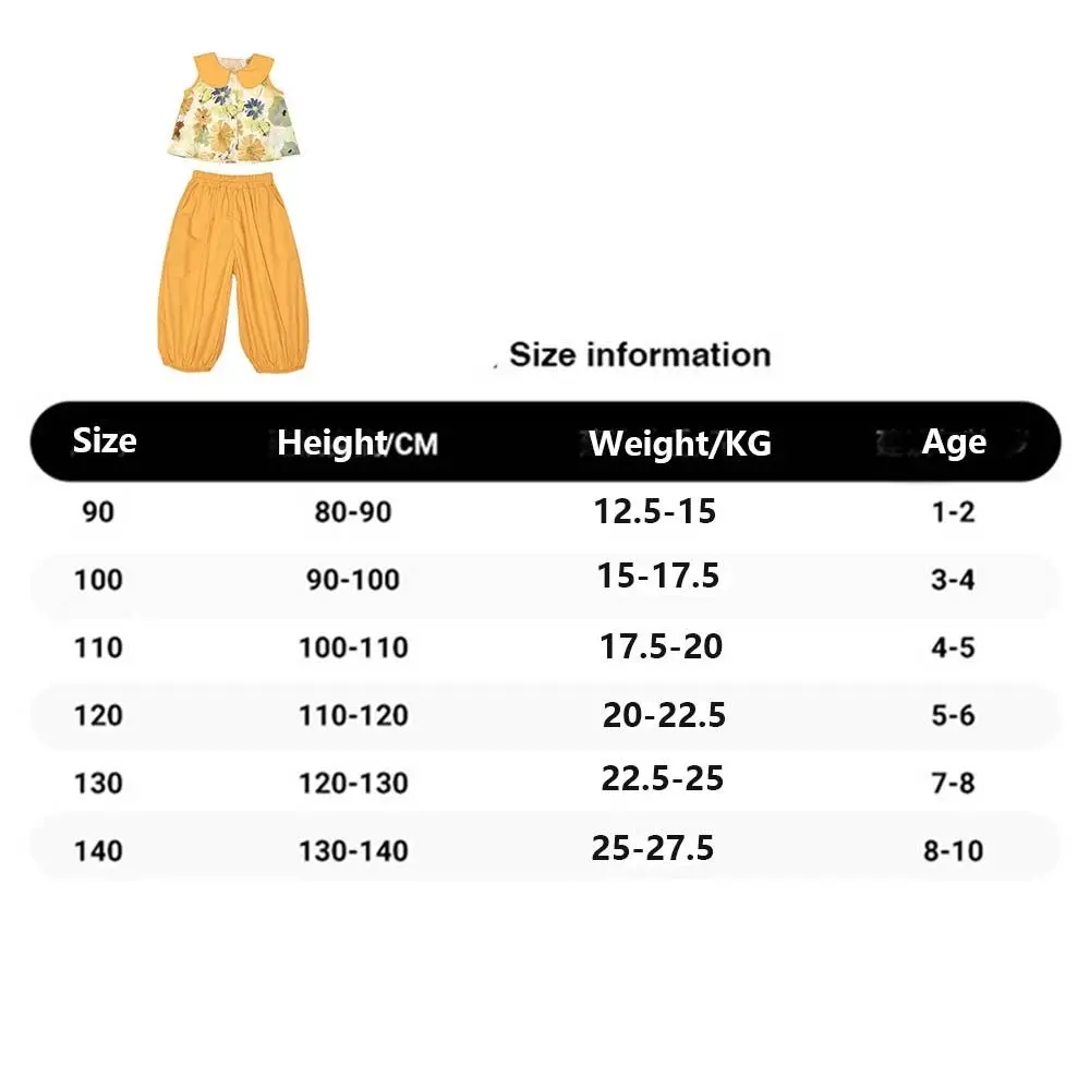 กางเกงขากว้างสาวชุดดอกไม้เสื้อยืดสองชิ้นชุดพิมพ์ลายดอกไม้แขนสั้นสบายพลิกคอเสื้อผ้าเด็กชุด