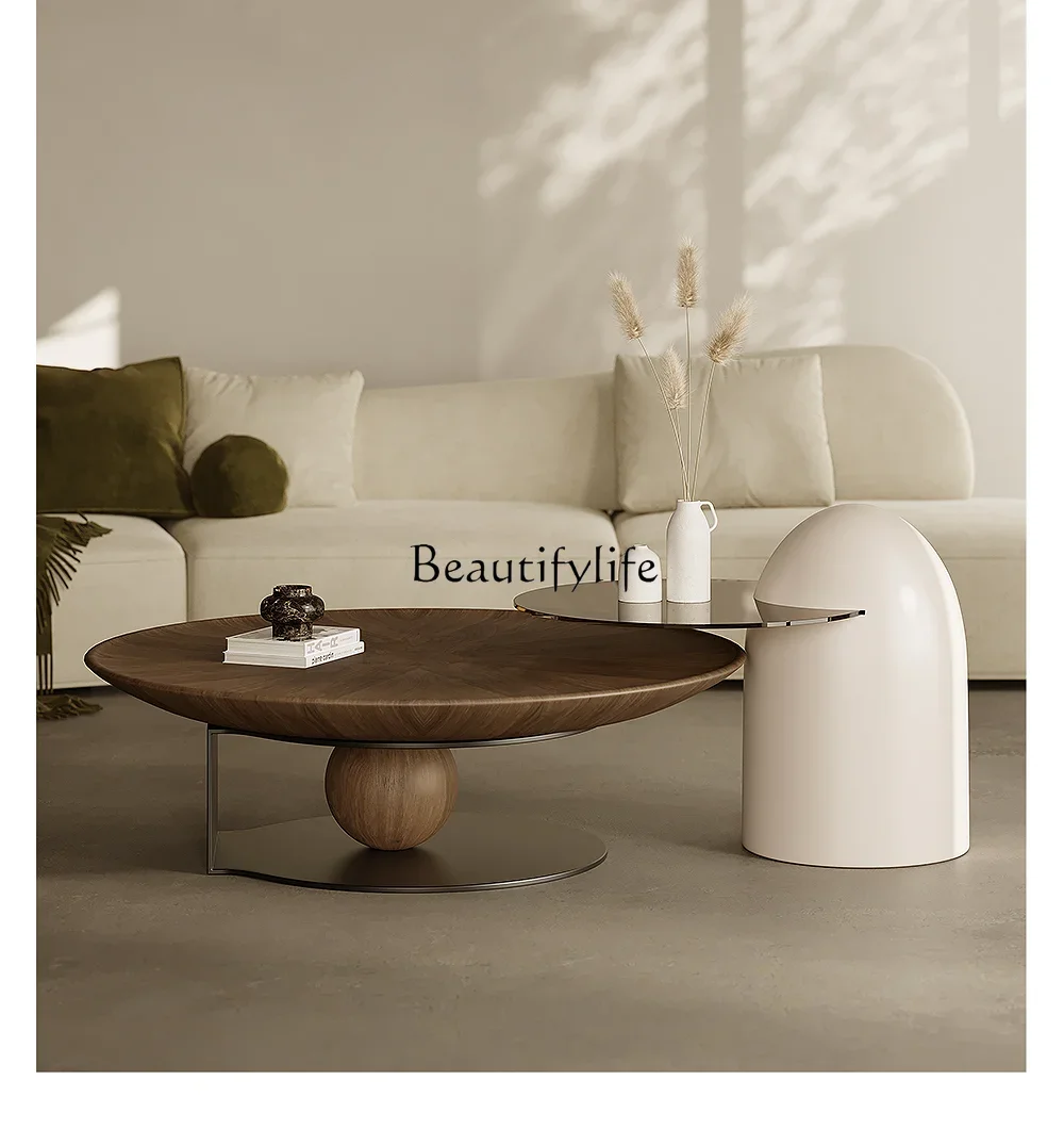 Modern Simple Coffee Table Living Room Home Italian Minimalist round Veneer of Juglans Regia Coffee Table