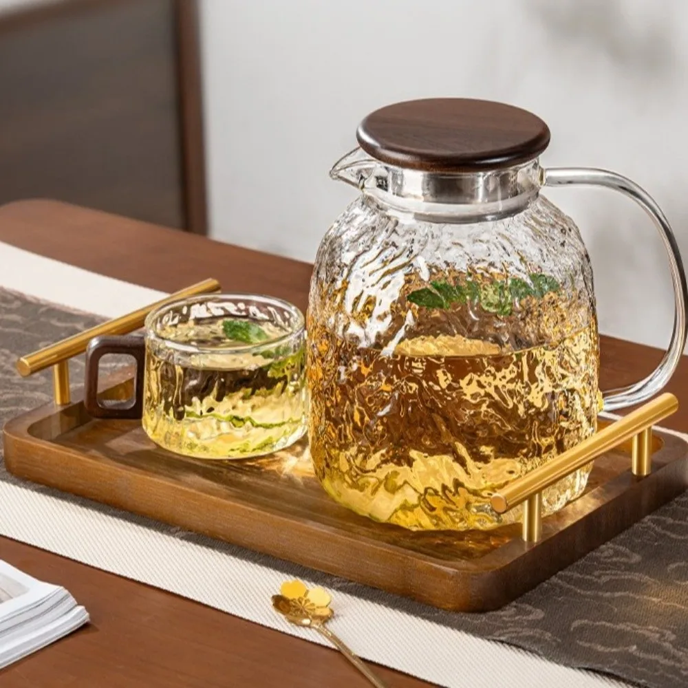 Glacier Pattern Glass Tea Cups Wooden Handle Luxury Coffee Cups High Temperature Resistant Milk Juice Cups Self Driving Trip