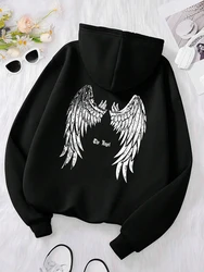 The Angel'S Wings Printing Clothes Men Women Hip Hop Loose Hoodies Warm Crewneck Hoody Crewneck Pullover Streetwear Couple