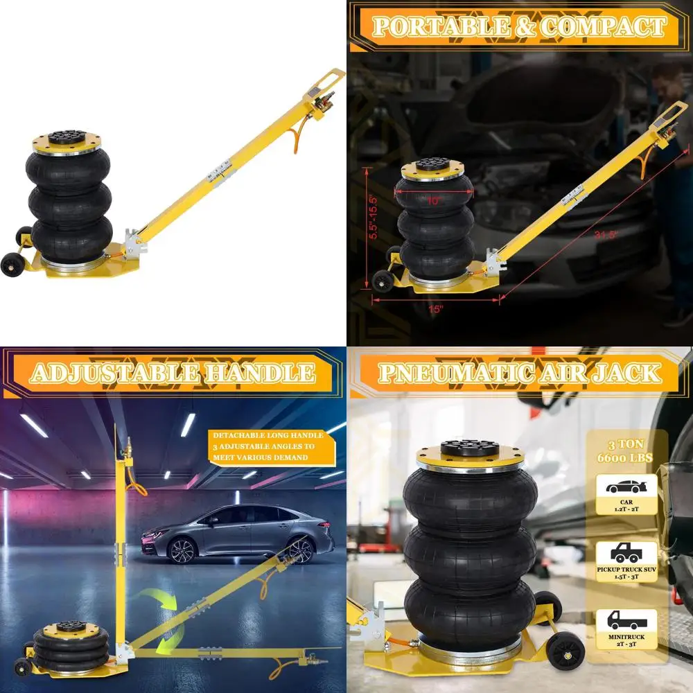 

Fast Lift 6600lbs Triple Air Bag Jack with 16in Airbag and Adjustable Handle for Cars and Garage Use (Yellow)