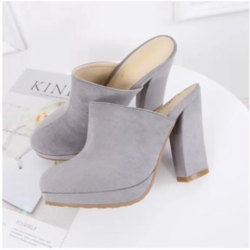 KNCOKAR Fashionable contracted big size female shoe is comfortable thick with high heel embroider line square head sex appea