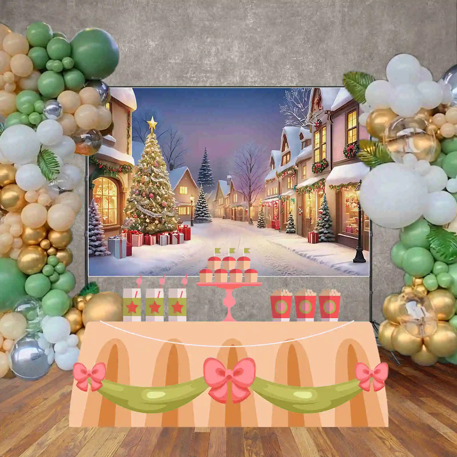 MOON.QG 2024 Merry Christmas Village Backdrop Trees Gifts 2025 New Year Decoration Photography Background Photozone Studio Props