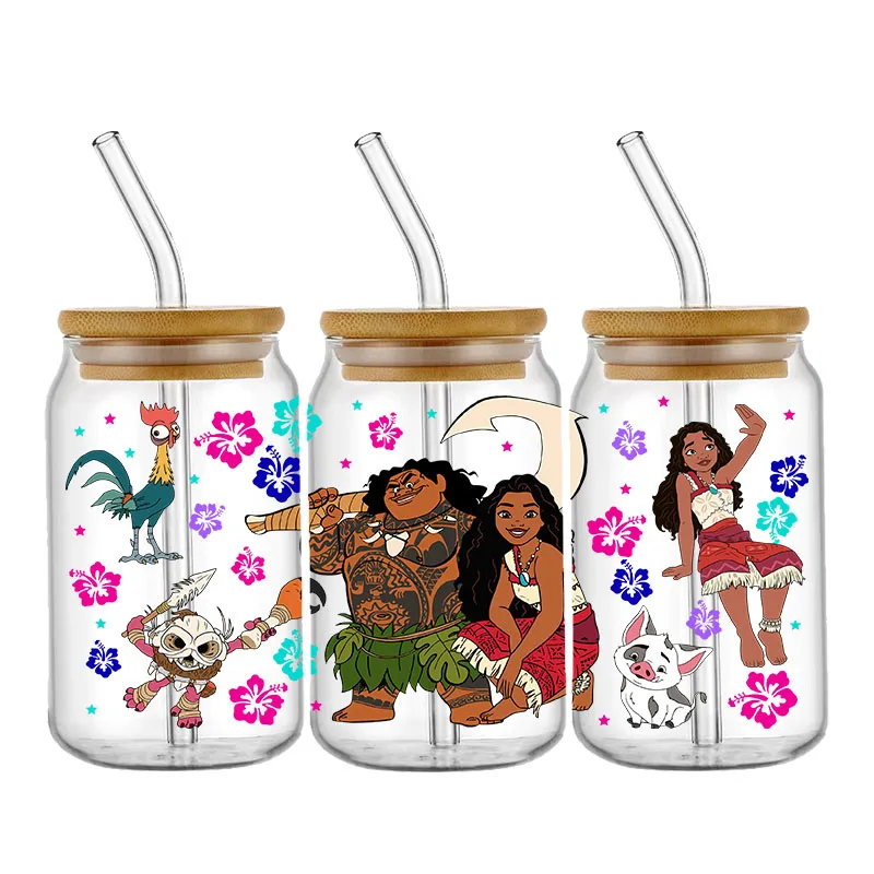 Disney Moana 2 Princess Ocean Adventure Princess UV DTF Sticker DIY Waterproof Decals For 16oz Glass Coffee Cup Sticker