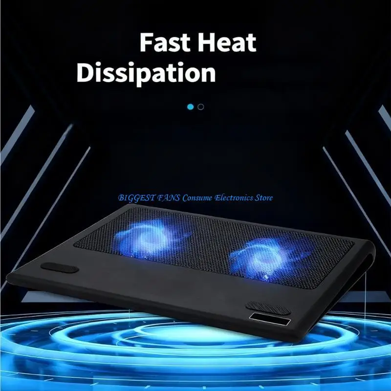 وسادة تبريد بارتفاع قابل للتعديل مع محاور USB مزدوجة لأجهزة الكمبيوتر المحمول مقاس 12-16 بوصة