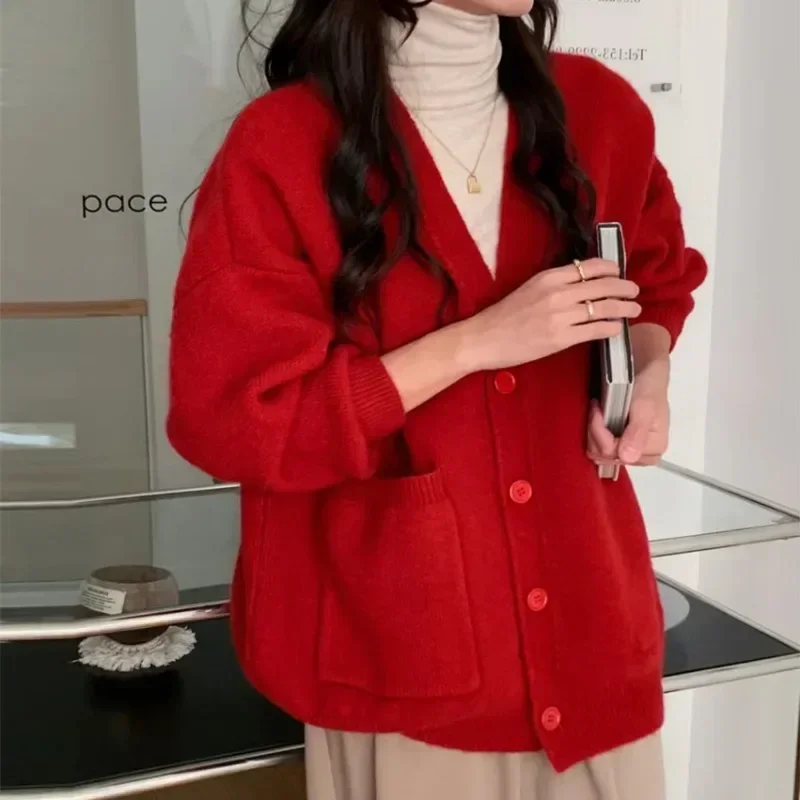 Casual Loose Basic Slim Ins Cardigan Women Autumn New Solid Color Simple Woman Cardigan Knitted Fashion Chicly Tops Women Y2k