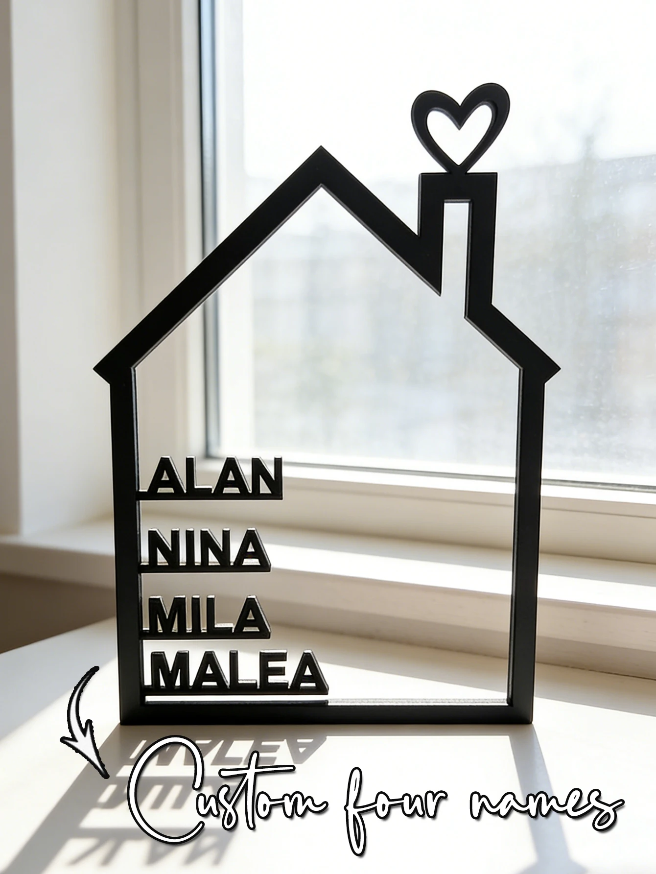Family Names House Shape Wooden Sign Custom 3D Name Plaque Heart Chimney Home Tabletop Wall Decor New Housewarming Family Keepsa