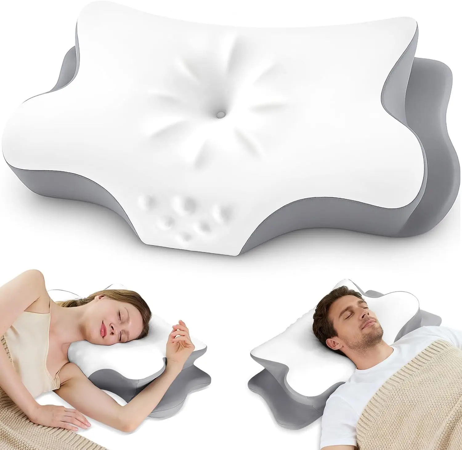 

Ergonomic Memory Foam Pillow for Neck Pain Relief, Side and Back Sleepers, Cooling Cover - Ideal Gift