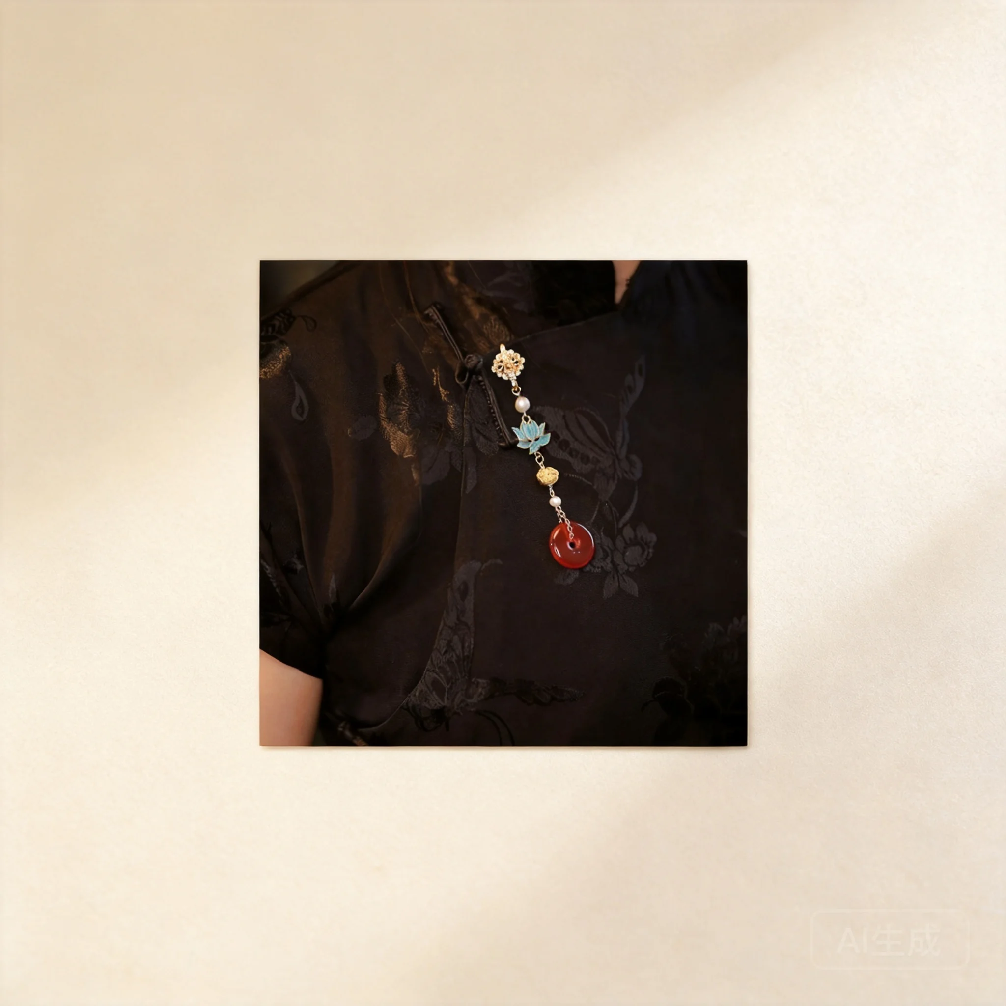 

Chinese Style Lucky Lotus Cheongsam Brooch Pendant Traditional Auspicious Peace Buckle Hanfu Waist Accessory Retro Enamel Pearl
