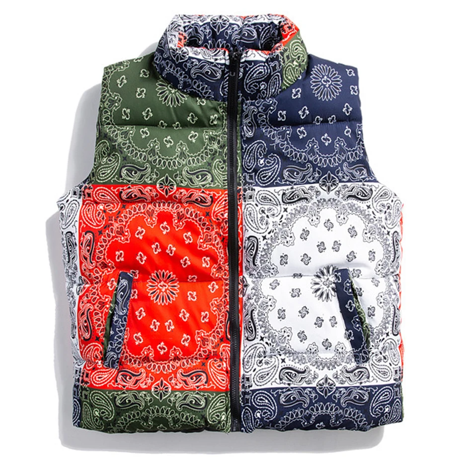 Winter Padded Vest Paisley Bandana Pattern Thick Warm Vests