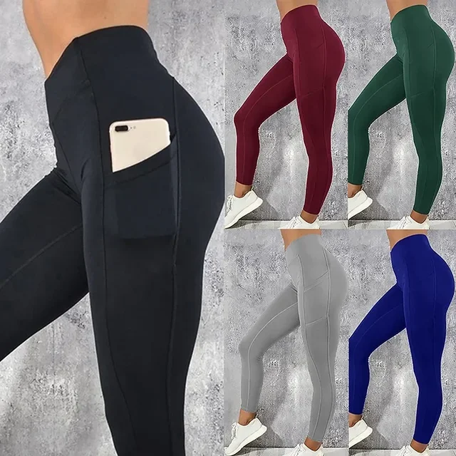 Odzież sportowa Kobieta Legginsy gimnastyczne Kieszenie Spodnie do jogi Fitness Spodnie do biegania Rozciągliwa odzież sportowa Plus Size Sportowe spodnie gimnastyczne dla kobiet