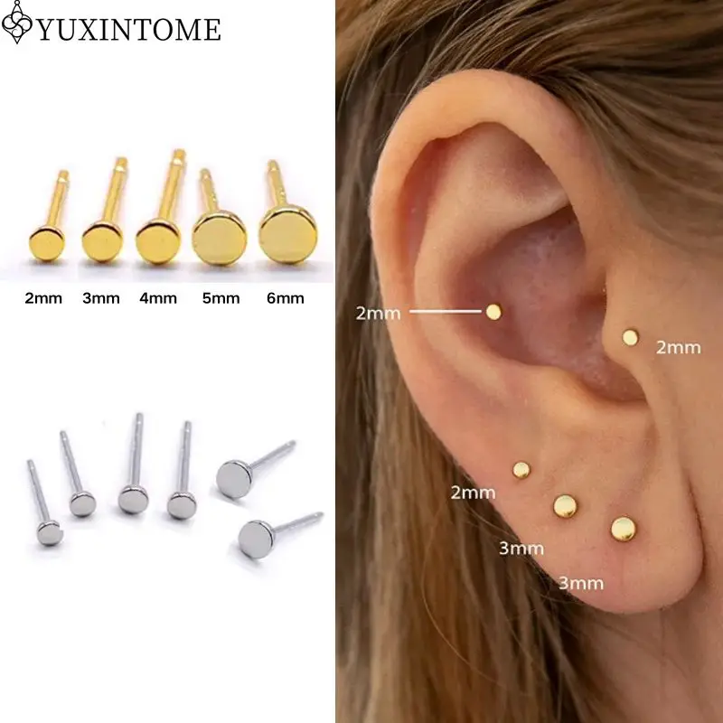 

925 Sterling Silver Ear Needle Simple Glossy Exquisite Small Studs 2mm-6mm Size Gold Silver Earrings Exquisite Gift Jewelry