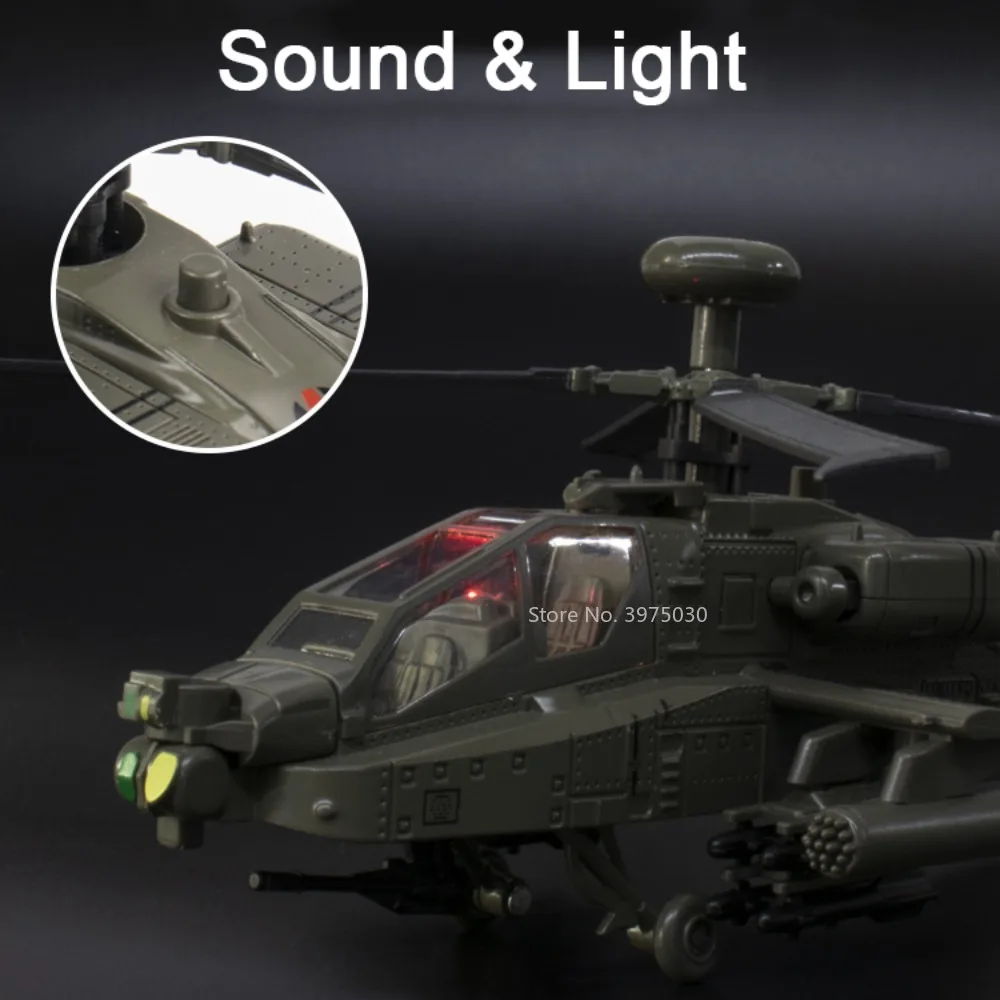 24cm Apache Armed Helicopter Alloy Diecast Airplane Model Toy Simulation Sound Light Airplane Model Collection Boy Holiday Gifts