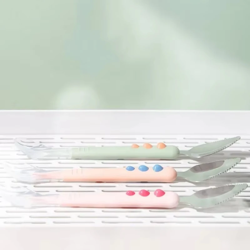 Paslanmaz Çelik Bebek Çift Kafa Kazıma Meyve Kaşığı Silikon Çift Kafa Kazıma Meyve Püresi Kaşığı Tamamlayıcı Gıda Kaşığı