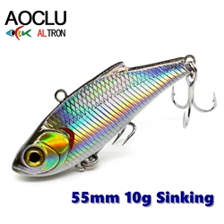 AOCLU-Sinking VIB Vibration Long Cast Fishing Lure, Hard Bait, Bass, Fresh Salt Water, Strong Hooks, Wobbler, 55mm, 10g