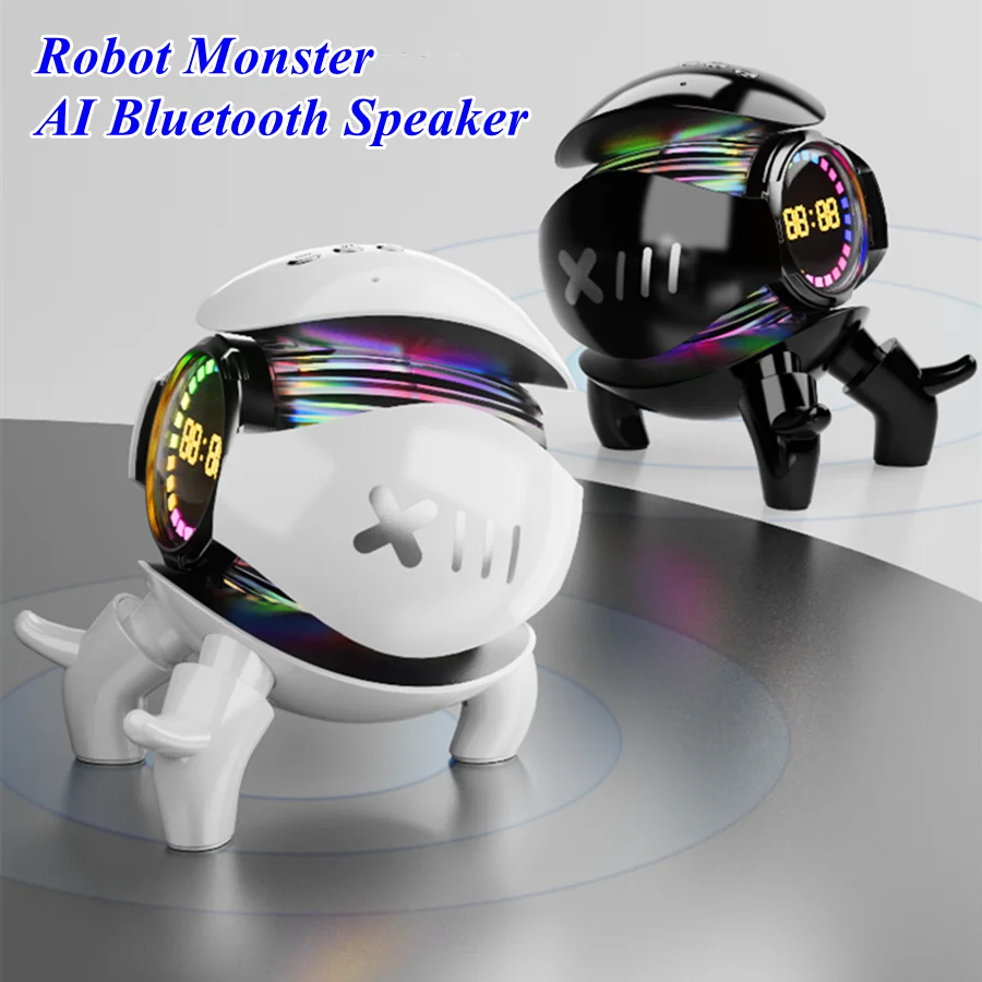 Robot Monster Bluetooth Speaker Portable Stereo Alarm Clock AI Interactive Audio TF Card FM Radio Wireless Subwoofer Speakers