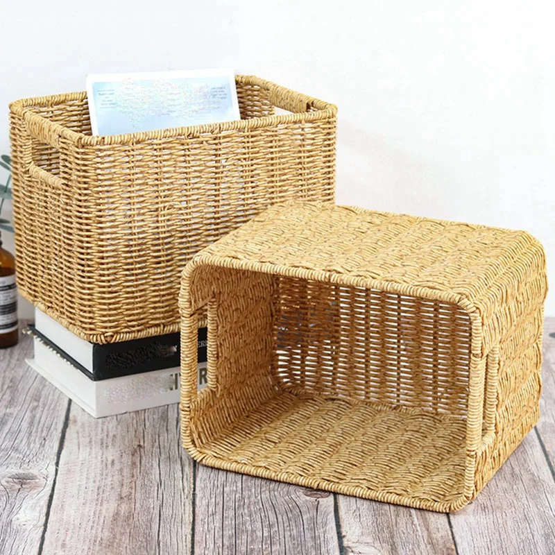 Storage Basket Hand-Woven Rattan Wicker Basket Desktop Organizing Box Various Item Arrangement Nesting Basket