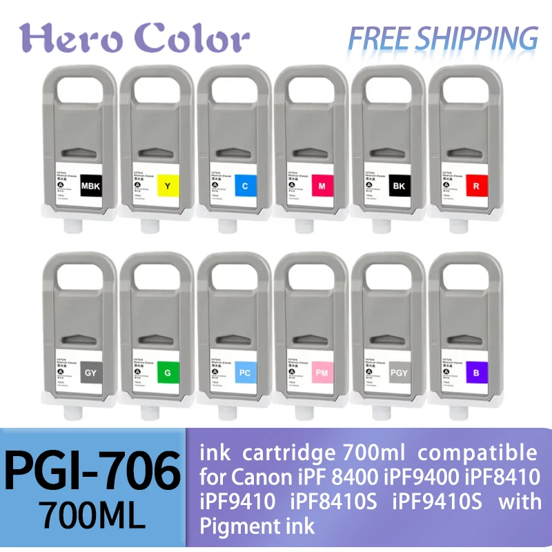 PFI706 PFI-706 Ink Cartridge 700ml compatible for Canon iPF 8400 iPF9400 iPF8410 iPF9410 iPF8410S iPF9410S with Pigment ink