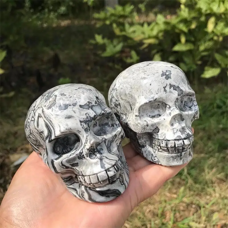 

9CM Natural Picasso Stone Skull Carving Crystal Carving Healing Fashion Home Decoration Birthday Present Holiday Gift