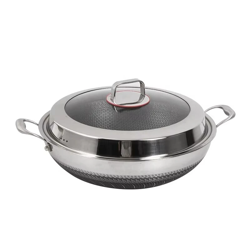 

High Capacity Kitchen 304 Stainless Steel Wok Kitchen Honeycomb Non-Stick Wok