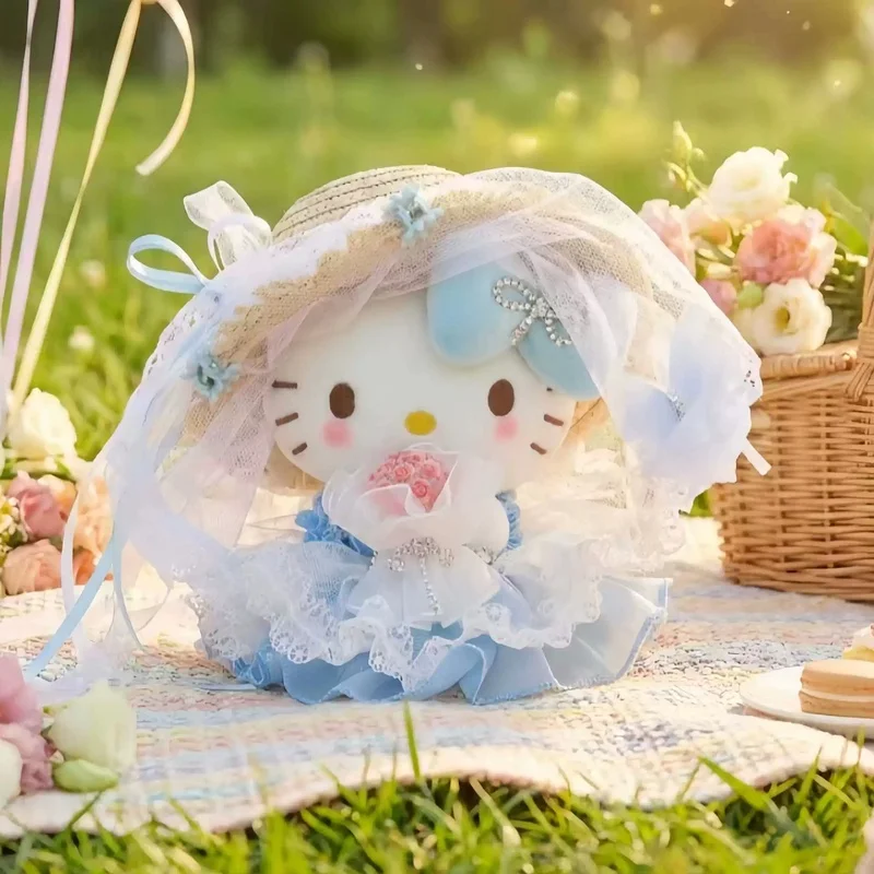 

4 inch anime Hello Kitty cos dress dress series cartoon plush doll keychain PP cotton stuffed doll kawaii school bag pendant
