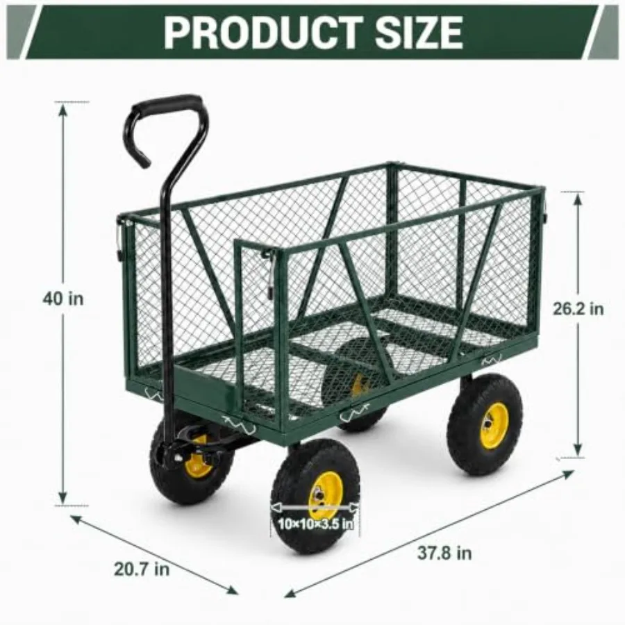 1100LBS Steel Garden Cart, Heavy Duty Wagon with 10