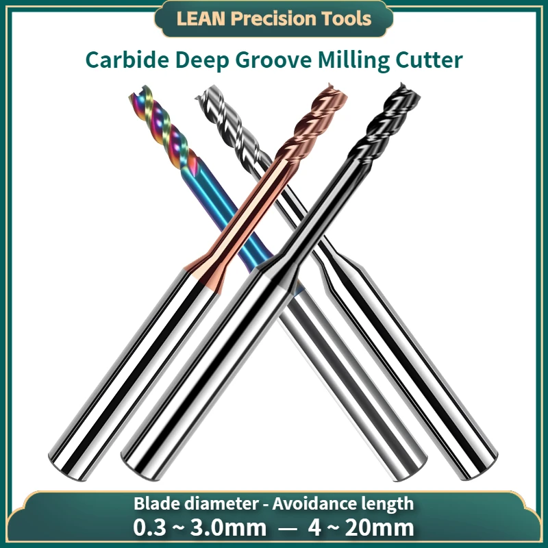 Deep Groove Long Neck 2/3Flutes/4Flutes Flat End Milling Cutter End Mills Made of Hard Alloy for Steel / aluminum D0.3mm-D3.0mm