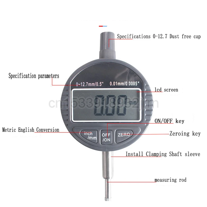 1 peça medidor de discagem de display digital 0-12.7/0-25.4mm medidor de discagem de display digital precisão 0.02mm
