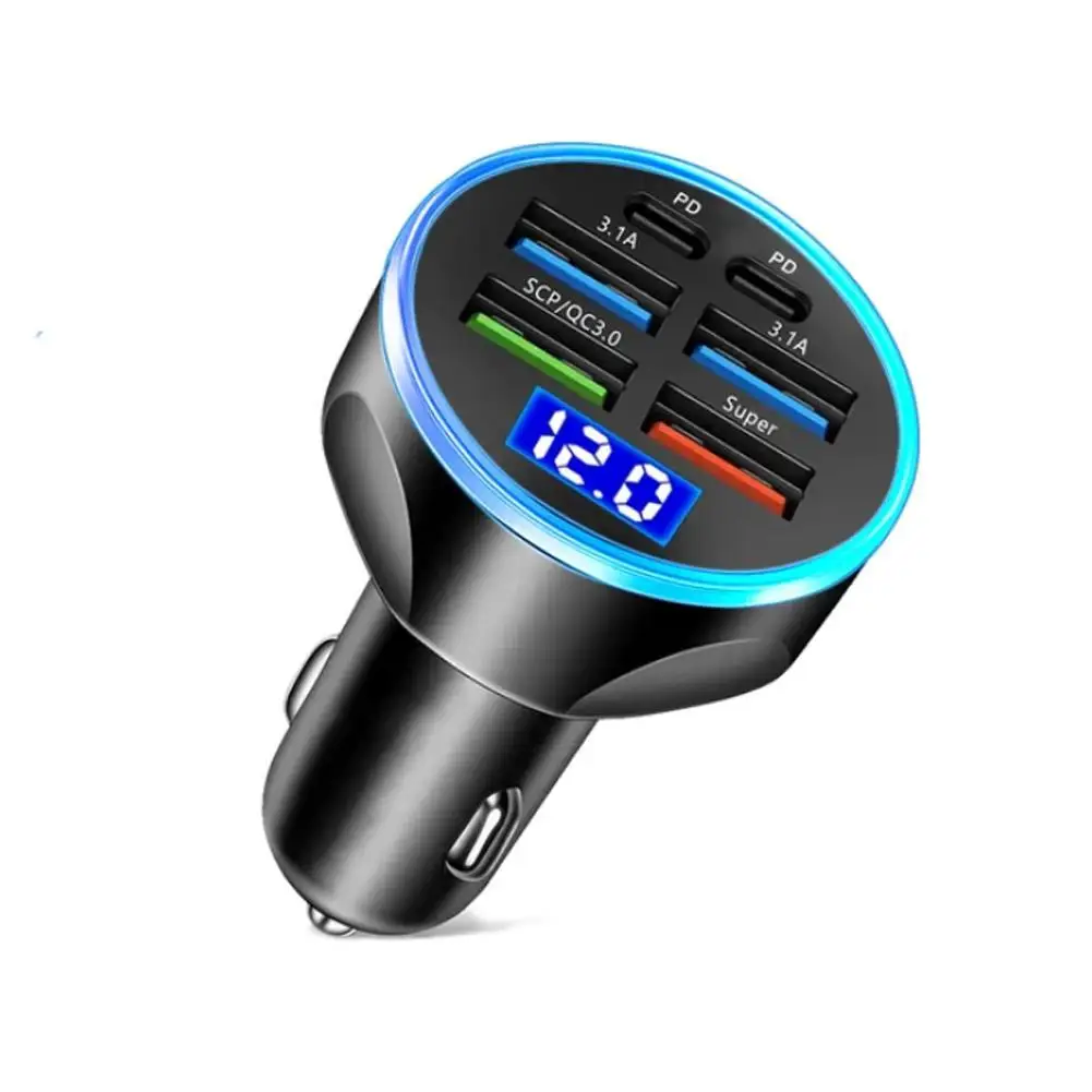 66W 6 in 1 USB Car Charger Type C 12V Cigar Jack Fast Charging Adapter Socket Cigarette Lighter for iPhone S0J4