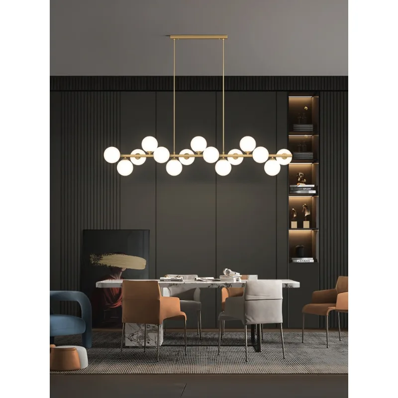 

Новинка 2022 года: полностью медная люстра для ресторана, современная простая люстра для столовой и бара, скандинавская длинная лампа для семейного стола.