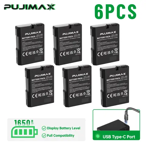 PUJIMAX 6PCS 1650mAh EN-EL14 EN-EL14a Battery for Nikon Df D5500 D5600 D3400 D3500 D5100 D5200 D5300 D3100 D3200 D3300 Camera