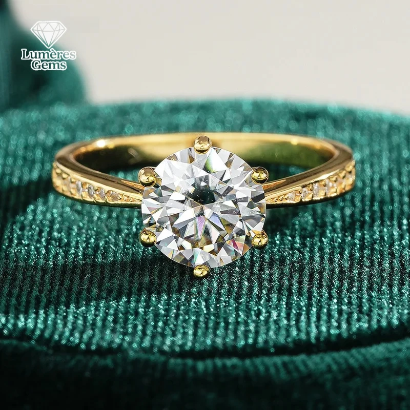 

Luxury Six-Claw 18K Gold Rings For Women 8Mm Round 2Ct Diamond Moissanite Ring Wedding Fine Jewelry Gift