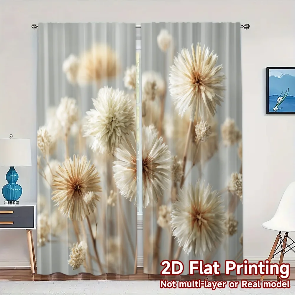 2pcs, 2D FLAT PRINTING Curtains (Without Rod) Blossom Whisper Minimalist Chic Curtains Versatile Polyester Curtains Decorations